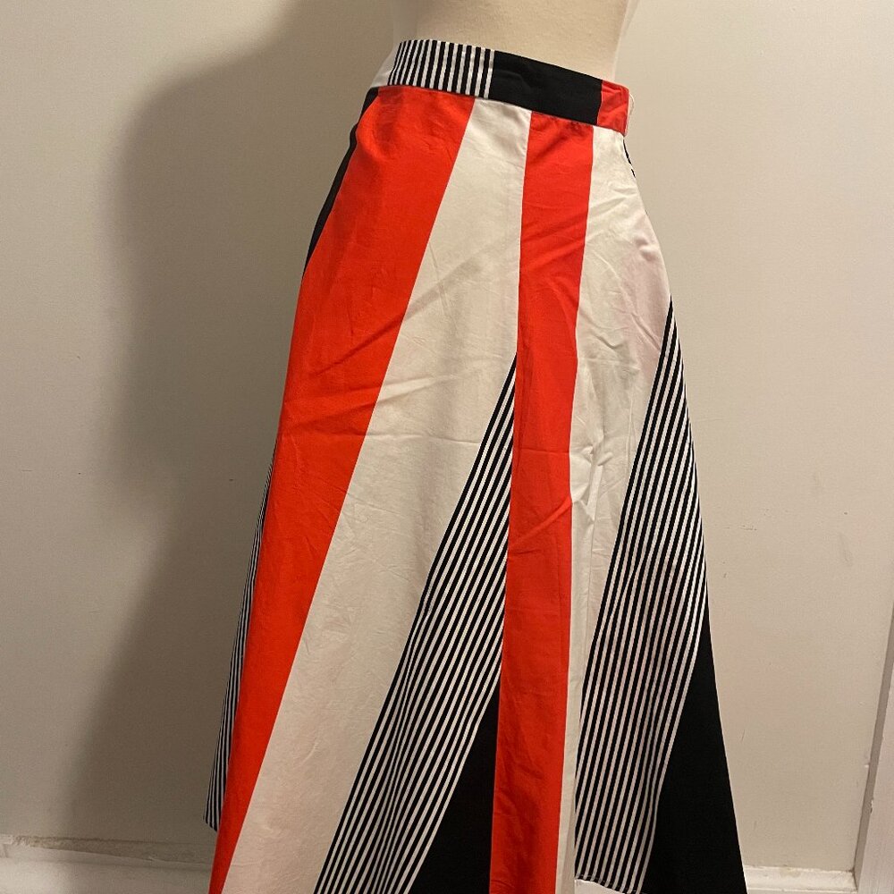 Collectif Vintage Orangey Red, Black & White Striped Skirt Women's Size 3x